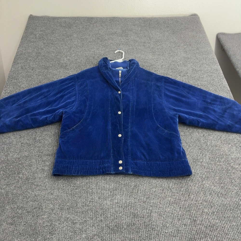 Vintage New York Girl Jacket Womens L Blue Corduroy Quilted Mock Neck Bomber 90s